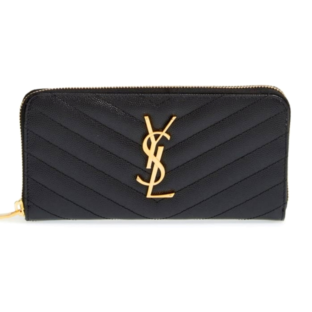 YSL Monogram Zip Around Quilted Calfskin Leather Wallet